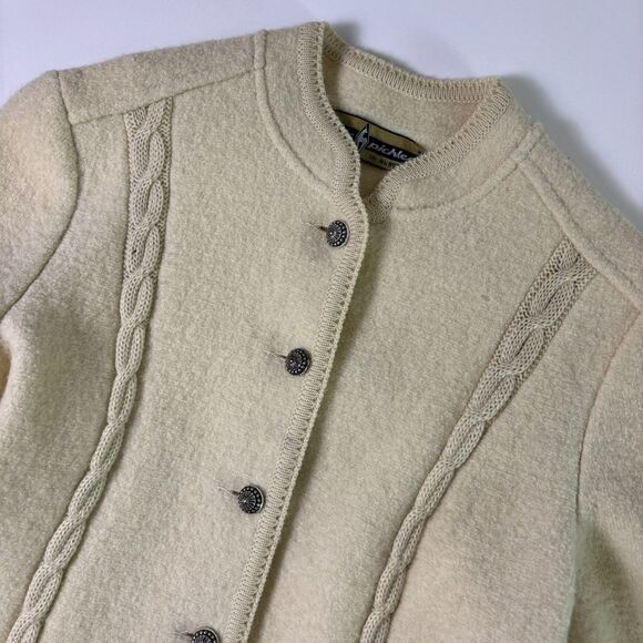 Vintage Kitz-Pichler Boiled Wool Cardigan Jacket Womens Small Cream Button Front - Picture 1 of 16